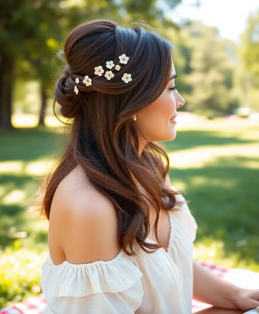 21 Chic Medium Length Haircuts That Suit Every Face Shape (You'll Love #14!) - 13. The Half-Up, Half-Down Style