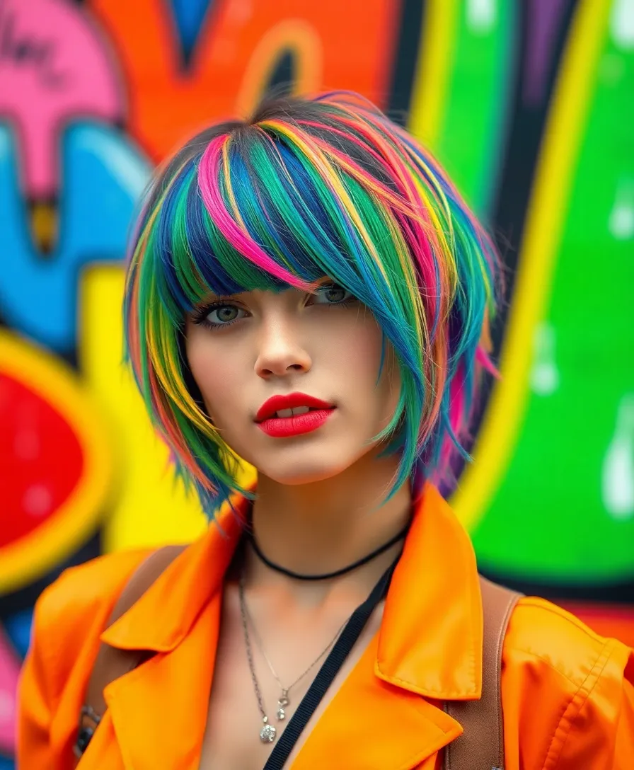 22 Trendy Layered Haircuts with Bangs That Will Be Everywhere! - 15. Vibrant Layers with Colorful Bangs