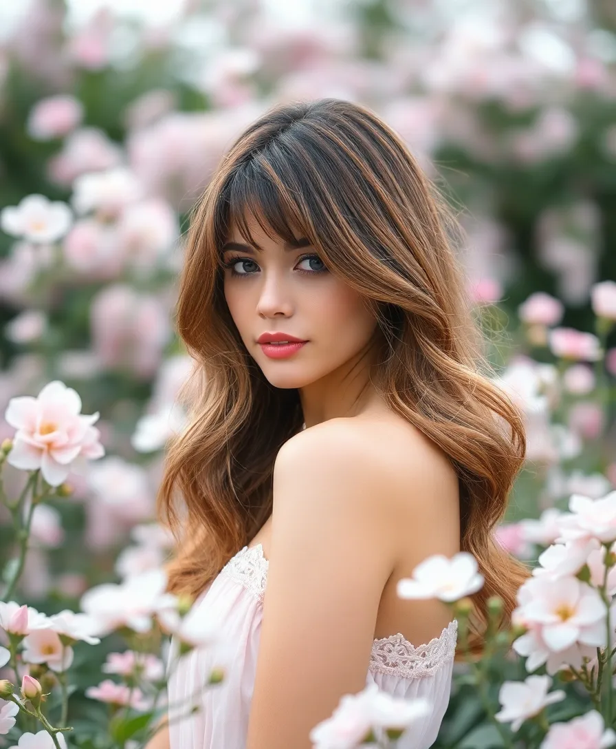 22 Trendy Layered Haircuts with Bangs That Will Be Everywhere! - 21. Layered Hair with Romantic Side Bangs