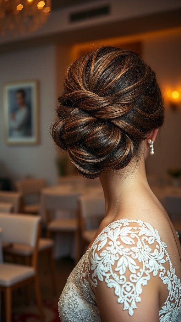 A beautifully styled shoulder length hairstyle in an elegant setting.