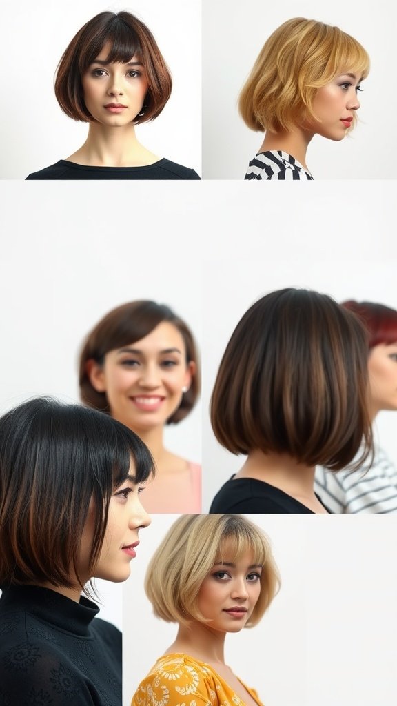 A collage of different chin length bob hairstyles on various models.