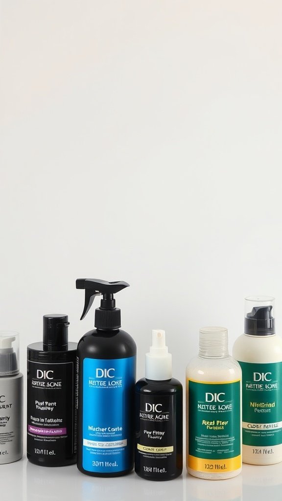 A lineup of various hair products suitable for pixie cuts.