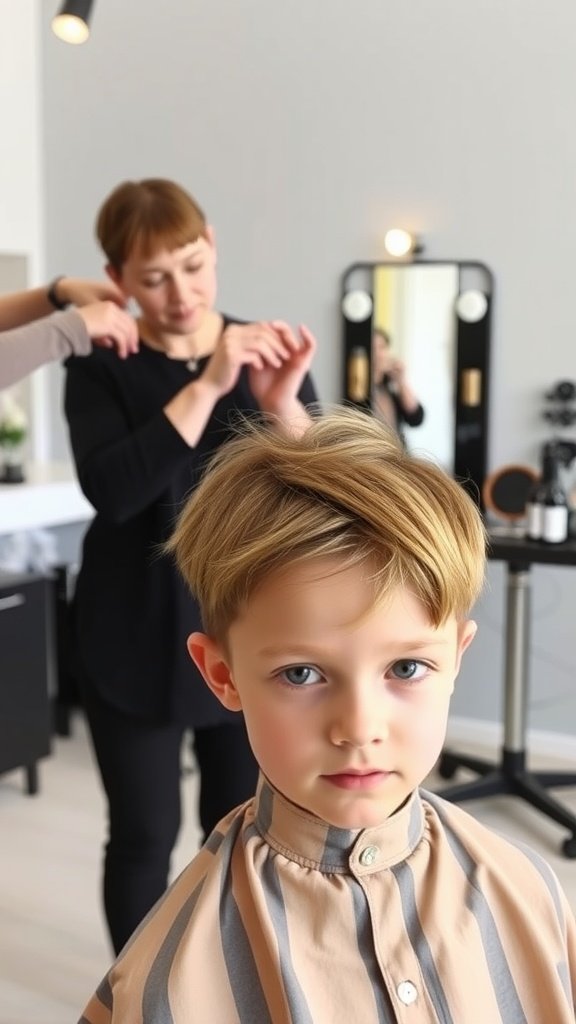 A woman with a curly pixie haircut, showcasing her natural curls and a confident expression.