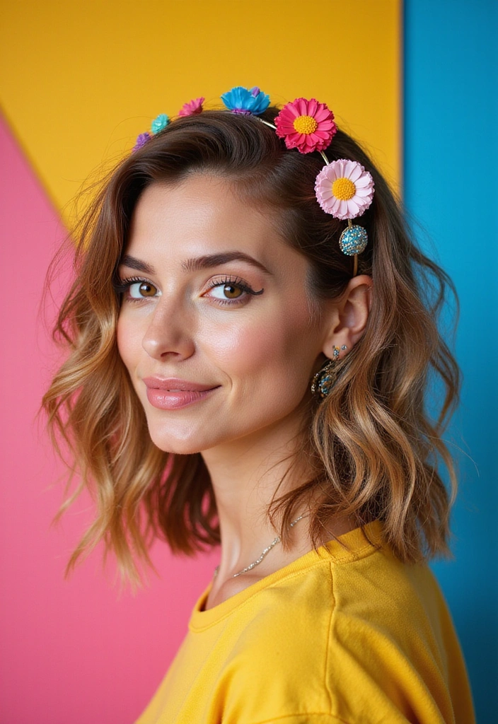 21 Lob Haircut Inspirations You'll Want to Try Right Now (You Won't Believe #14!) - 14. The Wavy Lob with Hair Accessories