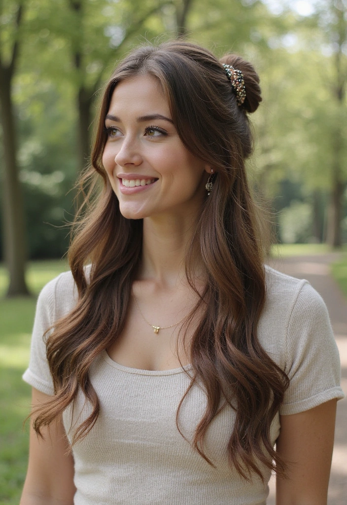Unleash Your Inner Goddess: 21 Stunning Long Haircut Ideas to Try Now! - 13. Half-Up Half-Down